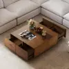 Picture of 90 cm Distressed Pine Wood Square Coffee Table with 4 Drawers