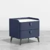 Deep Blue Leather 2-Drawer Bedside Table with Sintered Stone Top