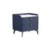 Deep Blue Leather 2-Drawer Bedside Table with Sintered Stone Top
