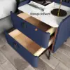 Deep Blue Leather 2-Drawer Bedside Table with Sintered Stone Top