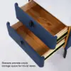 Deep Blue Leather 2-Drawer Bedside Table with Sintered Stone Top