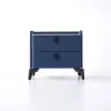 Deep Blue Leather 2-Drawer Bedside Table with Sintered Stone Top