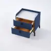 Deep Blue Leather 2-Drawer Bedside Table with Sintered Stone Top