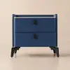 Deep Blue Leather 2-Drawer Bedside Table with Sintered Stone Top