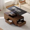 120 cm Lift-Top Extendable Coffee Table with Drawers & Cabinet – Black – Walnut