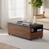 120 cm Lift-Top Extendable Coffee Table with Drawers & Cabinet – Black – Walnut