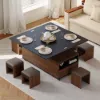 120 cm Lift-Top Extendable Coffee Table with Drawers & Cabinet – Black – Walnut