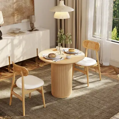 Picture of Japandi 80 cm Round Natural Wood Dining Table, Seats 2