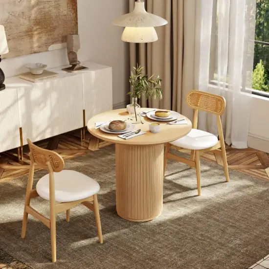 Japandi 80 cm Round Natural Wood Dining Table, Seats 2