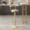 Modern Gray Bar Height Stool Adjustable & Swivel with Velvet Upholstery & Footrest
