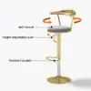 Modern Gray Bar Height Stool Adjustable & Swivel with Velvet Upholstery & Footrest