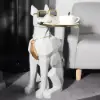 Modern White Dog Resin End table with Tray Top and Tissue Box