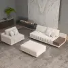 Vewal 3200 mm L-Shaped Modular Cotton & Linen Sectional with Chaise & Ottoman
