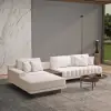 Vewal 3200 mm L-Shaped Modular Cotton & Linen Sectional with Chaise & Ottoman