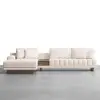 Vewal 3200 mm L-Shaped Modular Cotton & Linen Sectional with Chaise & Ottoman