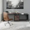 Modern 152 cm L-Shaped Black & Walnut Executive Desk with Movable File Cabinet