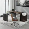 Modern 152 cm L-Shaped Black & Walnut Executive Desk with Movable File Cabinet