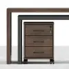 Modern 152 cm L-Shaped Black & Walnut Executive Desk with Movable File Cabinet