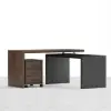 Modern 152 cm L-Shaped Black & Walnut Executive Desk with Movable File Cabinet