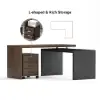 Modern 152 cm L-Shaped Black & Walnut Executive Desk with Movable File Cabinet