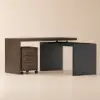 Modern 152 cm L-Shaped Black & Walnut Executive Desk with Movable File Cabinet