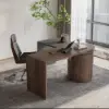 Modern 152 cm L-Shaped Black & Walnut Executive Desk with Drawers, Rotating Design