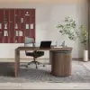 Modern 152 cm L-Shaped Black & Walnut Executive Desk with Drawers, Rotating Design