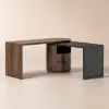 Modern 152 cm L-Shaped Black & Walnut Executive Desk with Drawers, Rotating Design