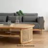 2-Tiered Japandi Round Wood Coffee Table with Rattan Base – 80cm