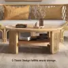 2-Tiered Japandi Round Wood Coffee Table with Rattan Base – 80cm