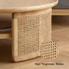 2-Tiered Japandi Round Wood Coffee Table with Rattan Base – 80cm