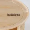 2-Tiered Japandi Round Wood Coffee Table with Rattan Base – 80cm