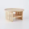 2-Tiered Japandi Round Wood Coffee Table with Rattan Base – 80cm