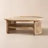 2-Tiered Japandi Round Wood Coffee Table with Rattan Base – 80cm
