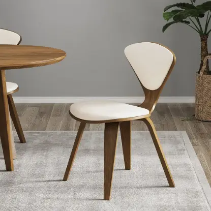 Picture of Mid-Century Dining Chairs Upholstered Faux Leather Walnut Set of 2 Dining Room Chairs