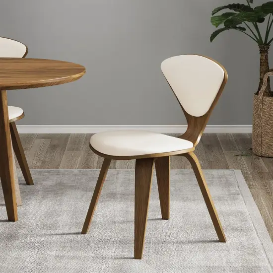 Picture of Mid-Century Dining Chairs Upholstered Faux Leather Walnut Set of 2 Dining Room Chairs