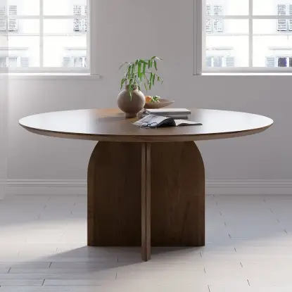 Picture of Modern 39-inch Round Walnut Wood Dining Table, Seats 2