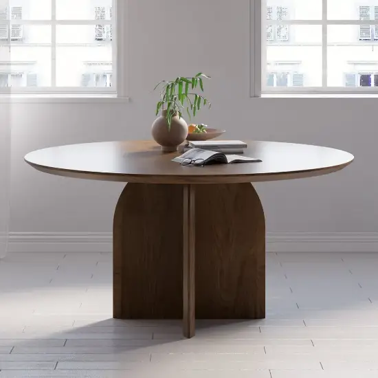 Modern 39-inch Round Walnut Wood Dining Table, Seats 2