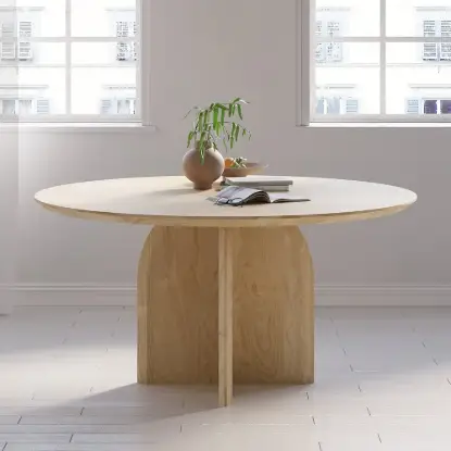 Picture of Modern 59" Round Natural Wood Dining Table, Seats 6
