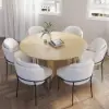 Modern 59" Round Natural Wood Dining Table, Seats 6