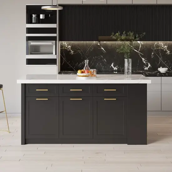 Picture of Modern 1830 mm Wood Kitchen Island with Drawers & Cabinets, White & Black