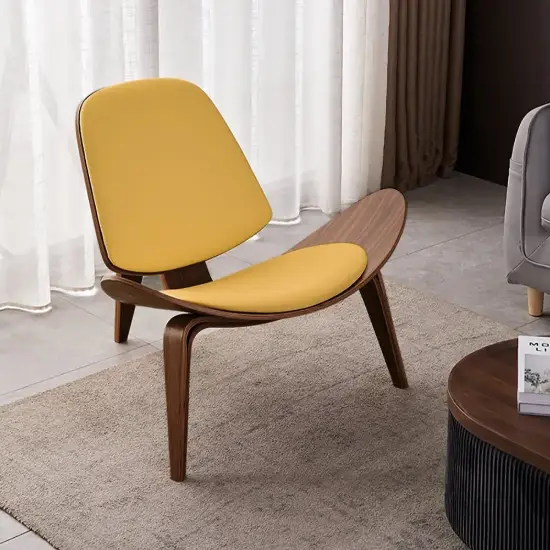 Faux Leather Tripod Slipper Accent Chair with Wooden Legs – Yellow