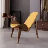 Faux Leather Tripod Slipper Accent Chair with Wooden Legs – Yellow
