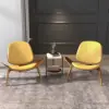 Faux Leather Tripod Slipper Accent Chair with Wooden Legs – Yellow