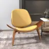 Faux Leather Tripod Slipper Accent Chair with Wooden Legs – Yellow