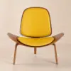 Faux Leather Tripod Slipper Accent Chair with Wooden Legs – Yellow