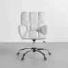 Modern White Office Chair Upholstered Cotton & Linen Swivel Task Chair Height Adjustable