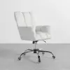 Modern White Office Chair Upholstered Cotton & Linen Swivel Task Chair Height Adjustable