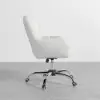 Modern White Office Chair Upholstered Cotton & Linen Swivel Task Chair Height Adjustable