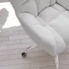 Modern White Office Chair Upholstered Cotton & Linen Swivel Task Chair Height Adjustable